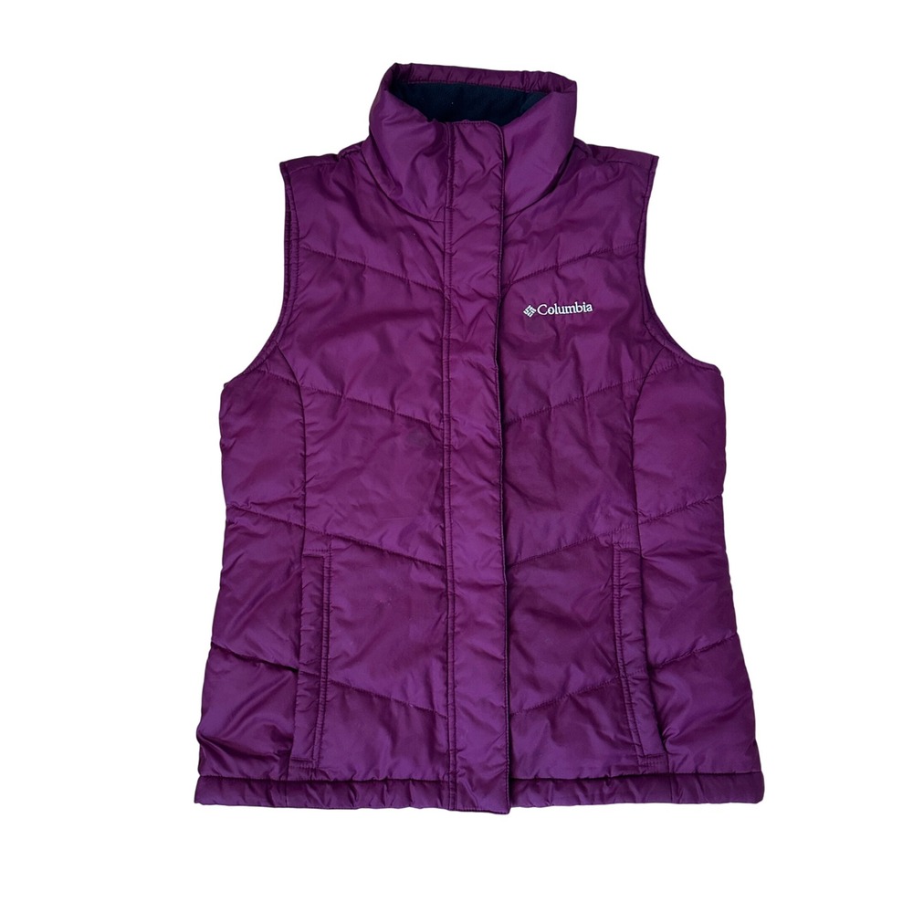 Columbia Purple Quilted Puffer Vest Womens Small Fleece Lined Insulated Winter